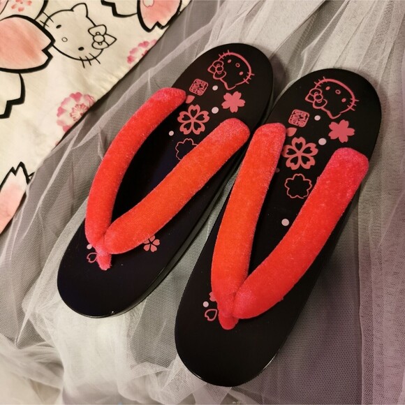 Rare Hello Kitty Pink Sakura Kimono Yukata Geta Women Robe Japan Vintage Retro - Picture 3 of 16